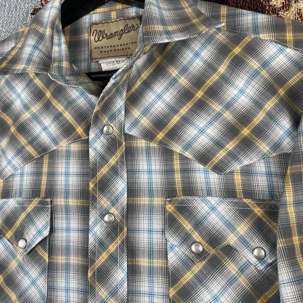 Wrangler Western Men's L/XL Pearl Snap Short Sleeve Plaid Shirt Single Stitch